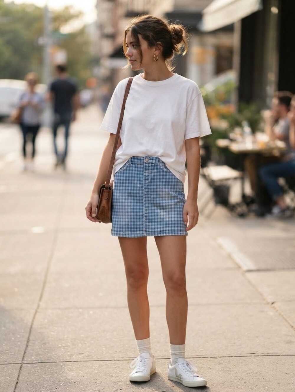 Christopher & Banks Blue Gingham Denim-Style Mini Skort